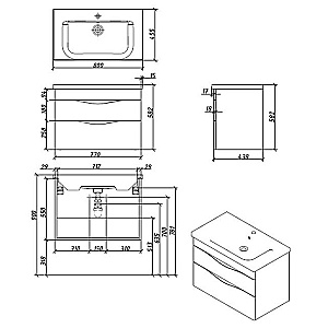 Тумба с раковиной Caprigo Lento 80 два ящика, цвет на выбор для ванной в интернет-магазине Sanbest