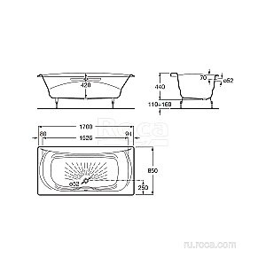 Ванна Roca Akira 2325G000R 170х85 купить в интернет-магазине Sanbest