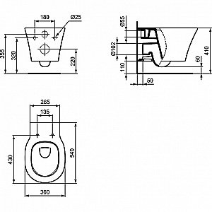 Унитаз подвесной Ideal Standard Connect Air E005401 белый, безободковый купить в интернет-магазине Sanbest