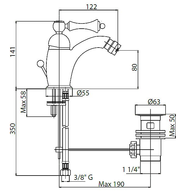 Смеситель для биде Cezares MARGOT-BSM1-03/24-Bi золото купить в интернет-магазине сантехники Sanbest