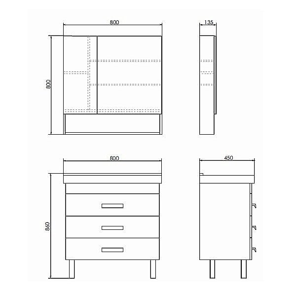 Зеркальный шкаф Comforty Никосия 00-00007619 80 дуб темный купить в интернет-магазине сантехники Sanbest