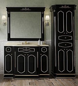 Пенал напольный Misty Астория Gold 60 черный глянец для ванной в интернет-магазине сантехники Sanbest