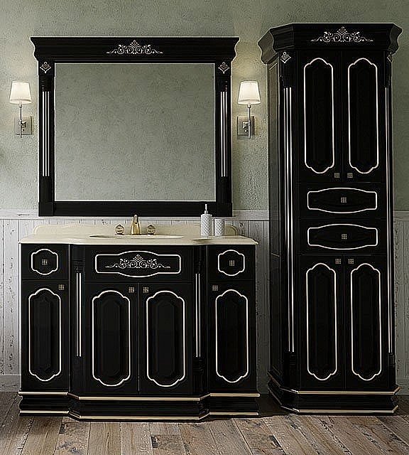 Пенал напольный Misty Астория Gold 60 черный глянец для ванной в интернет-магазине сантехники Sanbest