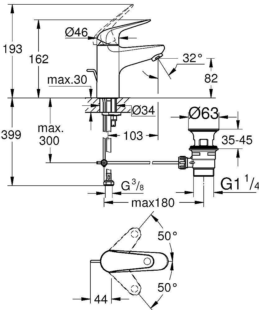 Смеситель для раковины GROHE Euroeco 23262001 хром купить в интернет-магазине сантехники Sanbest