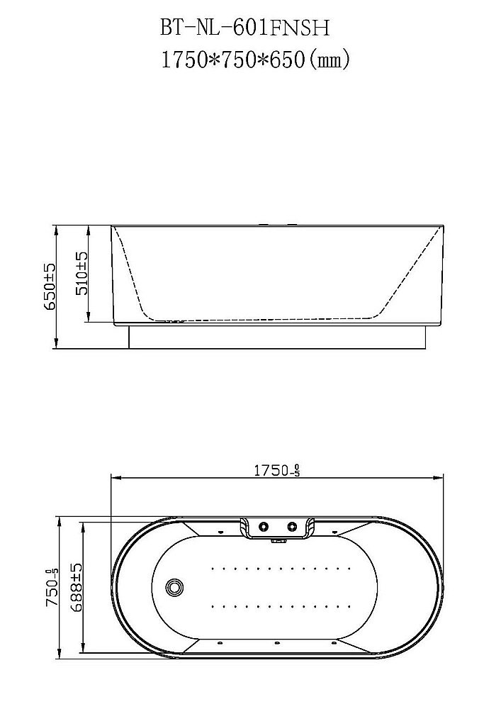 Ванна акриловая Orans NL-601 FTSHW 175х75 белая с гидромассажем купить в интернет-магазине Sanbest