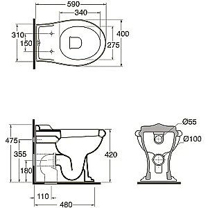 Унитаз приставной Azzurra Jubilaeum JUB110/P белый купить в интернет-магазине Sanbest