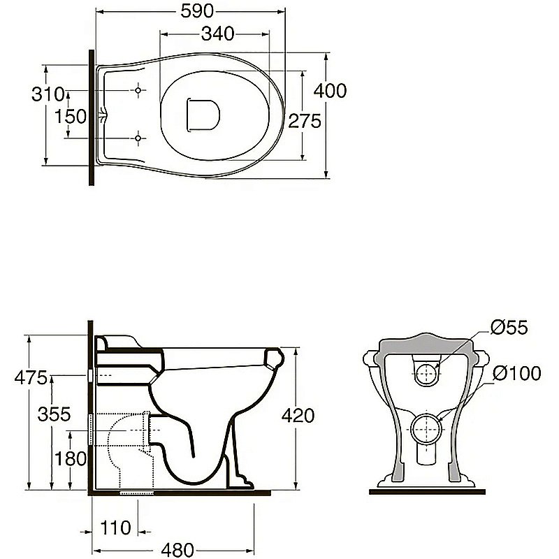 Унитаз приставной Azzurra Jubilaeum JUB110/P белый купить в интернет-магазине Sanbest