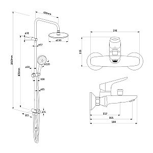 Душевая система Damixa ORIGIN BIT 408771430 черная матовая купить в интернет-магазине сантехники Sanbest