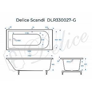 Ванна Delice Scandi DLR330027-G 170х80 белая купить в интернет-магазине Sanbest