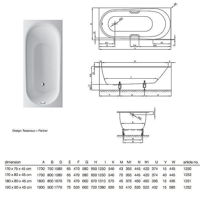 Ванна Bette Comodo 1251-000 180x80 Белый купить в интернет-магазине Sanbest