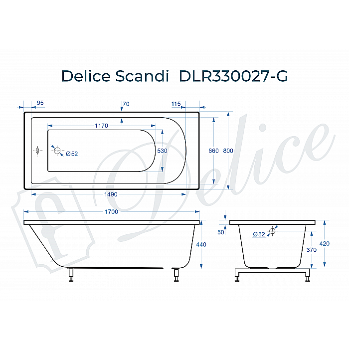 Ванна Delice Scandi DLR330027-G 170х80 белая купить в интернет-магазине Sanbest