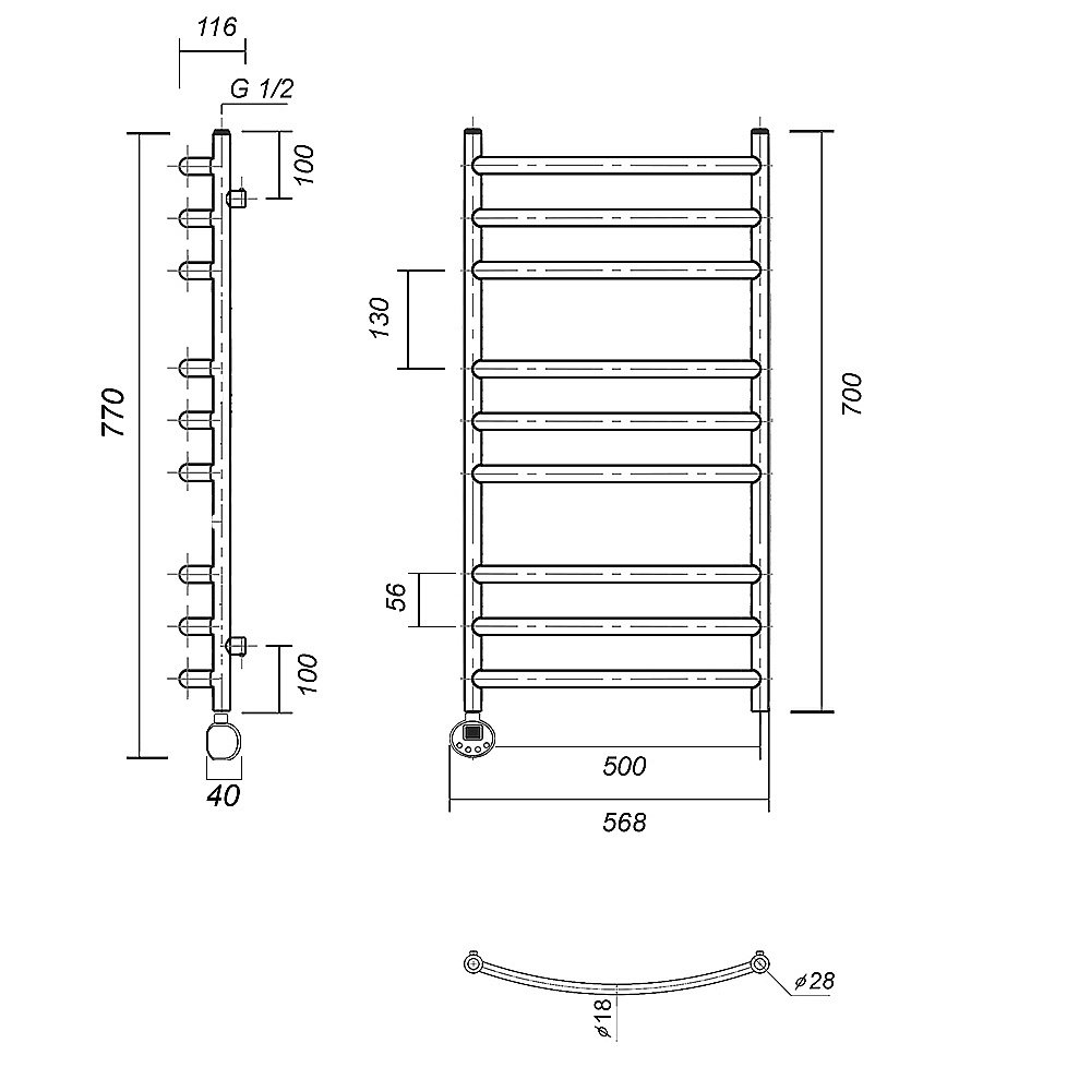 Полотенцесушитель электрический Domoterm Калипсо П9 500x700 АБР E бронза купить в интернет-магазине сантехники Sanbest