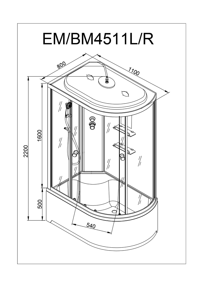 Душевая кабина Deto ЕМ4511 N 110х80 купить в интернет-магазине Sanbest