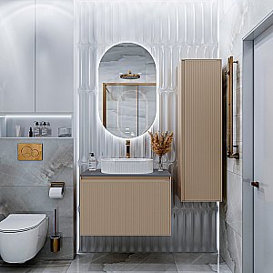 Тумба с раковиной подвесная Grossman КРИСТАЛЛ 80 с 1 ящ, бежевая матовая/столешница графит глянец для ванной в интернет-магазине Sanbest