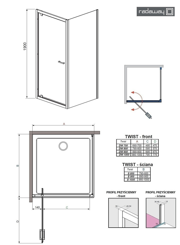 Душевой уголок Radaway Twist DWJ+S 70х75 купить в интернет-магазине Sanbest