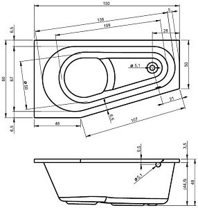 Ванна акриловая Riho Delta 150x80 купить в интернет-магазине Sanbest