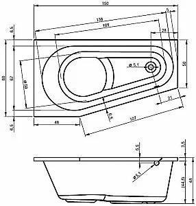 Акриловая ванна Riho Delta 150x80 белая купить в интернет-магазине Sanbest