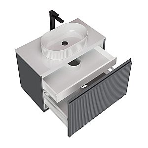 Тумба с раковиной подвесная Grossman КРИСТАЛЛ 80 с 1 ящ, графит матовая/столешница белая глянец для ванной в интернет-магазине Sanbest