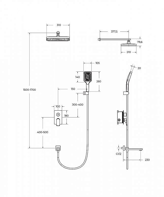 Душевая система BelBagno DUE-VDSET-CRM хром купить в интернет-магазине сантехники Sanbest
