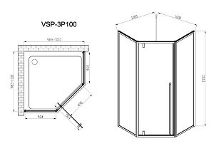 Душевой уголок Vincea Penta VSP-3P100CL 100 профиль хром/стекло прозрачное купить в интернет-магазине Sanbest