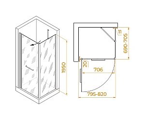Душевой уголок RGW Passage PA-148B (PA-103B + Z-050-2B + O-204B) 020814887-14 80x70 стекло прозрачное/профиль черный купить в интернет-магазине Sanbest