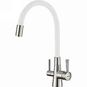 Смеситель для кухни Lemark Comfort LM3075BN-White хром/белый купить в интернет-магазине сантехники Sanbest