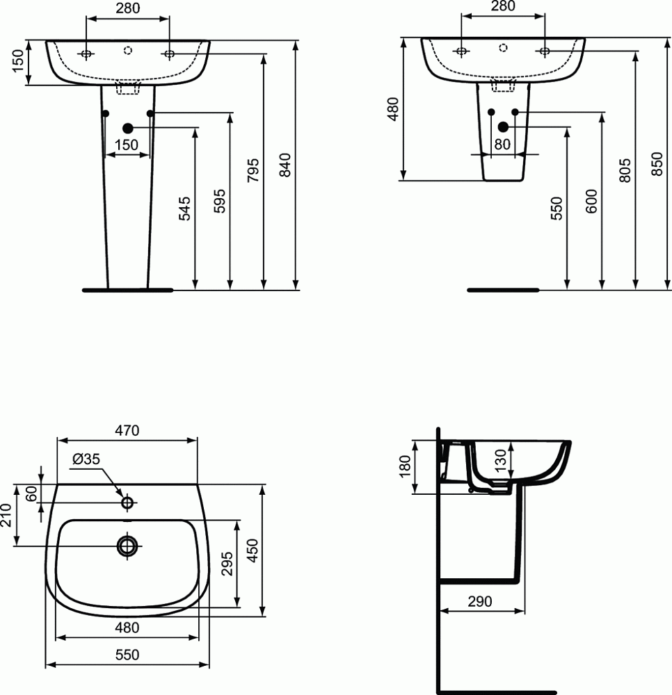 Раковина на полупьедестале Ideal Standard Esedra T279901 купить в интернет-магазине Sanbest