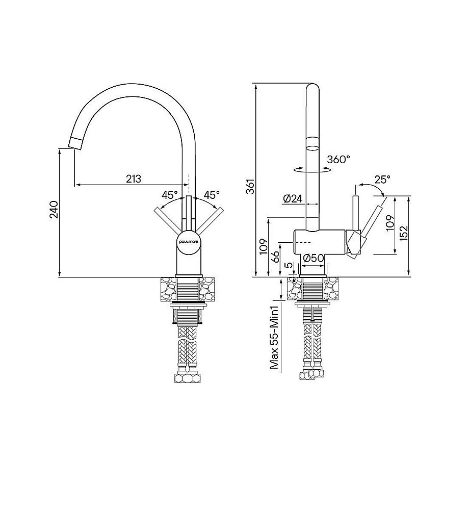 Смеситель для кухни Paulmark Bend Be212066-BS брашированная сталь купить в интернет-магазине сантехники Sanbest