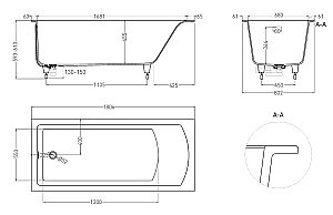 Ванна Salini Cascata KIT S-Sense 104513MRH 180x80 белая/внутри RAL матовая купить в интернет-магазине Sanbest