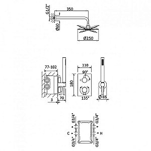Душевая система Cezares LEAF-DSIP-T-25-SS Sunset золото купить в интернет-магазине сантехники Sanbest