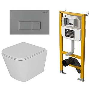 Унитаз подвесной с инсталляцией D&K Berlin DS1431632 белый/кнопка графит, безободковый, с крышкой микролифт, слив торнадо купить в интернет-магазине Sanbest