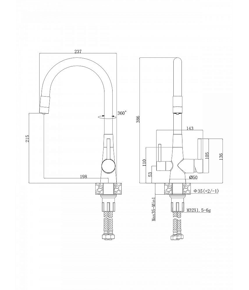 Смеситель для кухни Agger Elegant A3230355 оружейная сталь матовая купить в интернет-магазине сантехники Sanbest