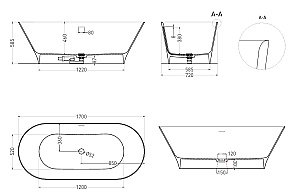 Ванна Salini Mona S-Sense 102912GRH 170х72 белая/снаружи RAL глянцевая купить в интернет-магазине Sanbest