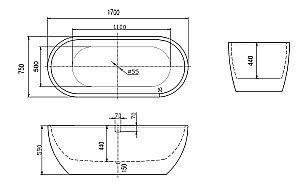 Ванна акриловая отдельностоящая Art&Max 170x75 белая купить в интернет-магазине Sanbest