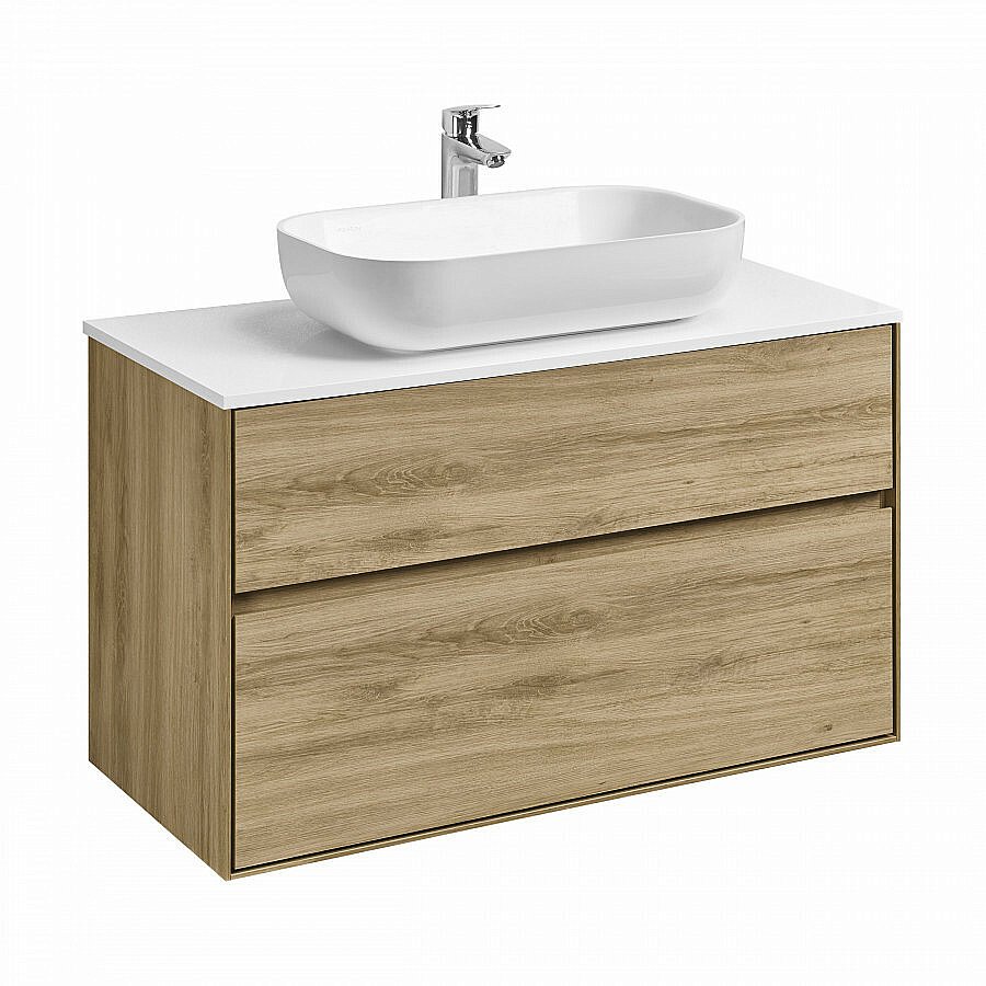 Тумба со столешницей Акватон Либерти 100 дуб эльвезия для ванной в интернет-магазине Sanbest