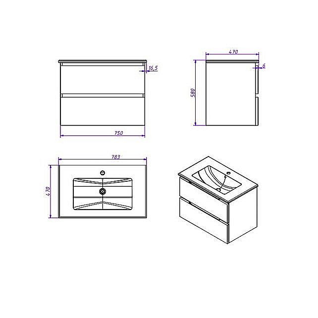 Тумба с раковиной Caprigo Sydney 85 белая для ванной в интернет-магазине Sanbest