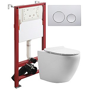 Унитаз подвесной Orange CI07-150W+APB100 безободковый, с крышкой микролифт, с инсталляцией, белый/кнопка хром купить в интернет-магазине Sanbest