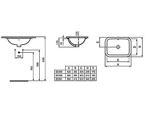 Раковина врезная снизу столешницы Ideal Standard Connect 50 E505801 белая купить в интернет-магазине Sanbest