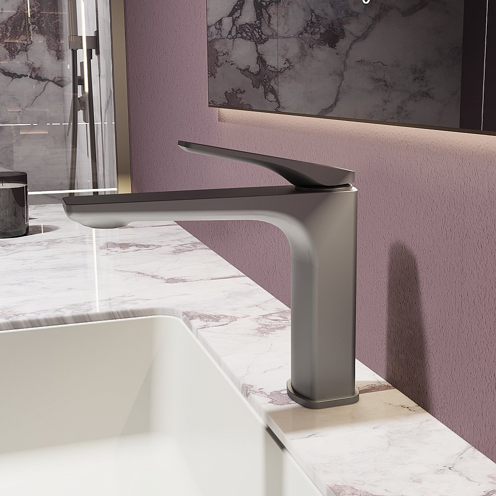 Смеситель для раковины Vincea Puro VBF-5P01GM, вороненая сталь купить в интернет-магазине сантехники Sanbest