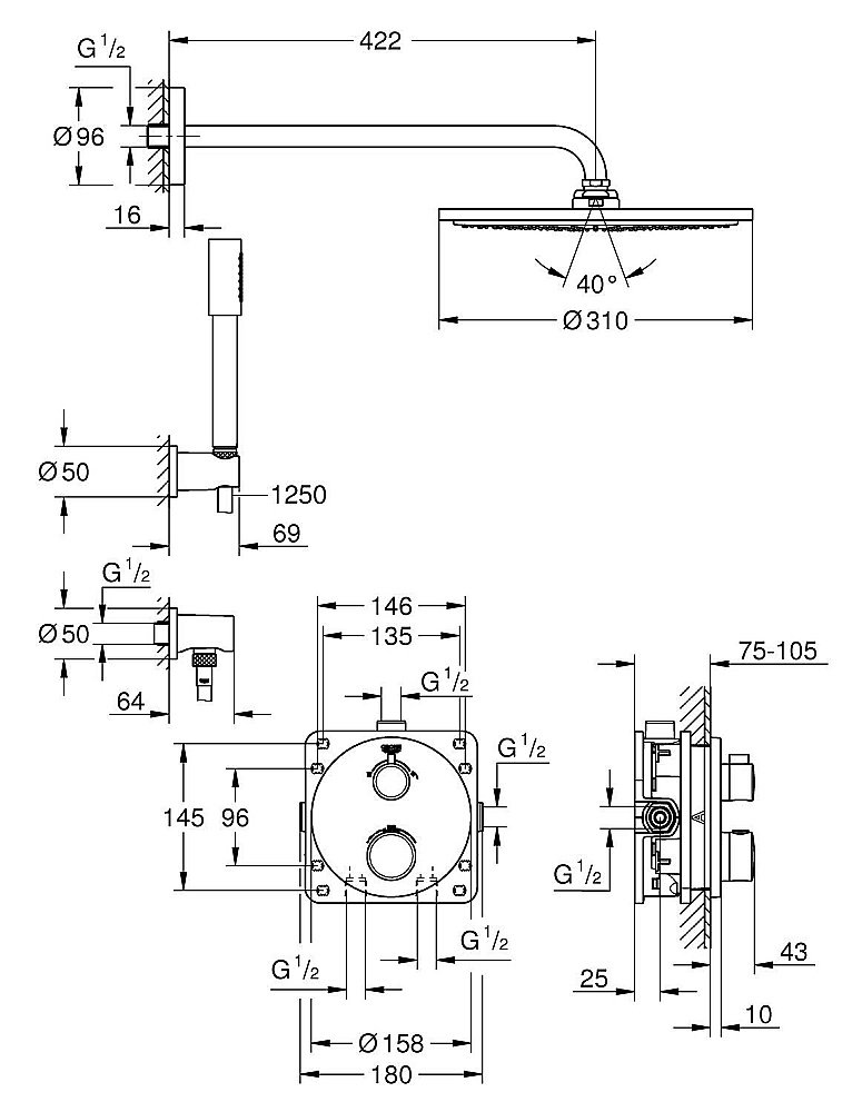 Душевая система Grohe Grohtherm 34731000 купить в интернет-магазине сантехники Sanbest