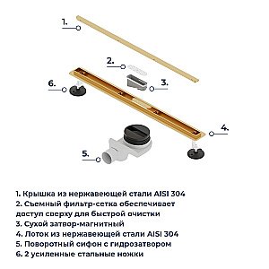 Душевой трап RGW SDR-54Gb 79215440-06 40 брашированное золото купить в интернет-магазине Sanbest