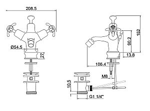 Смеситель для биде Burlington Regent ANR13-QT BLA хром/ручки черные купить в интернет-магазине сантехники Sanbest