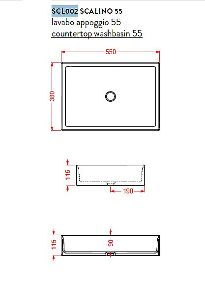 Раковина накладная Artceram SCALINO 55 SCL002 24 00 mate купить в интернет-магазине Sanbest