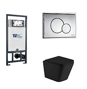 Унитаз с инсталляцией WeltWasser MARBERG 507+GELBACH 043 GL-BL+MAR 507 RD CR черный/кнопка хром, безободковый, с крышкой микролифт, слив торнадо купить в интернет-магазине Sanbest