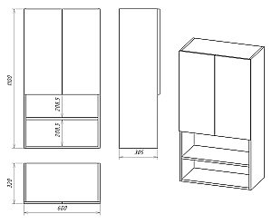 Шкаф подвесной Misty Поло 60 О-Пол08060-012 Антрацит / Дуб Галифакс белый для ванной в интернет-магазине сантехники Sanbest
