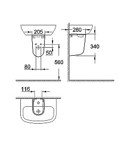 Раковина подвесная Grohe Bau Ceramic 55 39440000 белая купить в интернет-магазине Sanbest