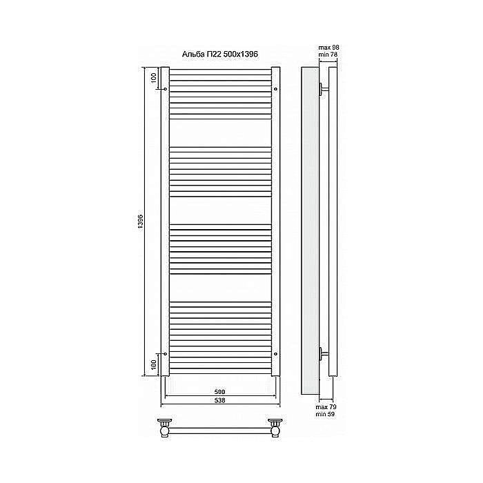 Полотенцесушитель электрический Terminus Альба П22 500x1396 левый/правый купить в интернет-магазине сантехники Sanbest
