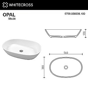 Раковина накладная WhiteCross OPAL 56 0709.056038.100 белая купить в интернет-магазине Sanbest