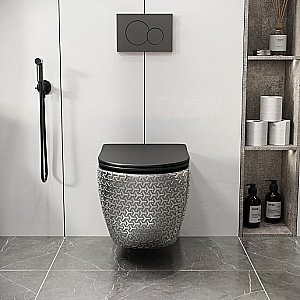 Унитаз подвесной Grossman Color GR-4411SBRS безободковый, с крышкой микролифт, серебро/декор купить в интернет-магазине Sanbest