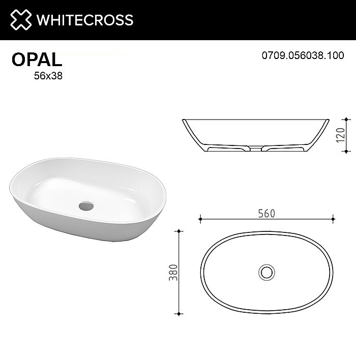 Раковина накладная WhiteCross OPAL 56 0709.056038.100 белая купить в интернет-магазине Sanbest